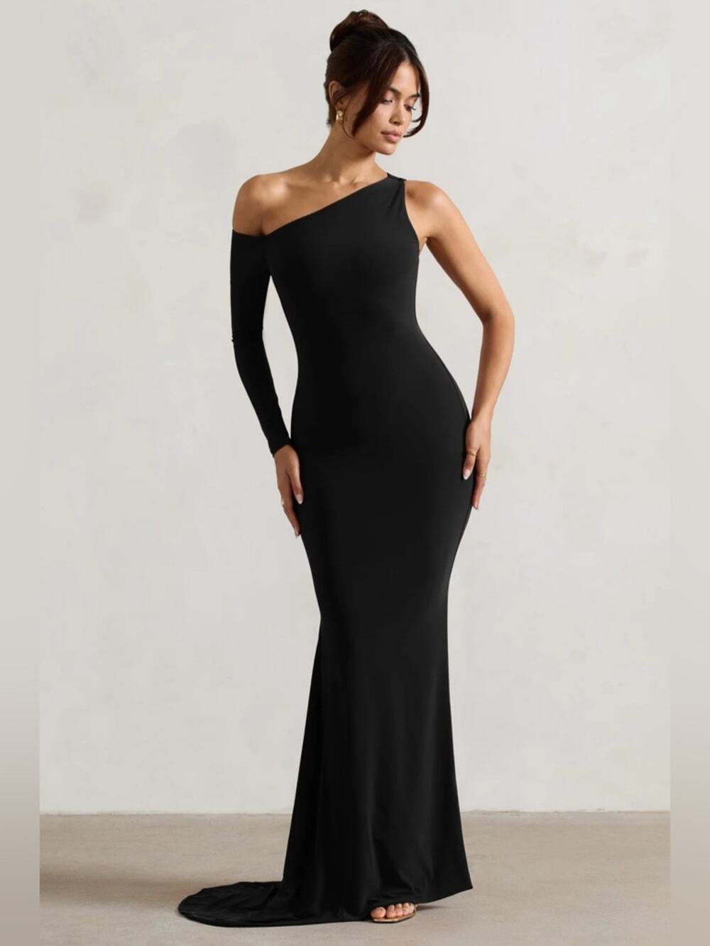 Club L 4 CONTRADICTION Sexy Black One-Sleeve Asymmetric Maxi Dress gown